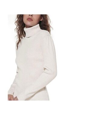DKNY Cream Ribbed Cowl Neck Ribbed knit Sweater
